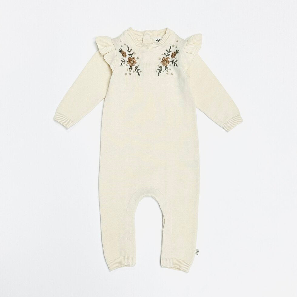 Milan Floral Embroidered Ruffle Knit Baby Jumpsuit