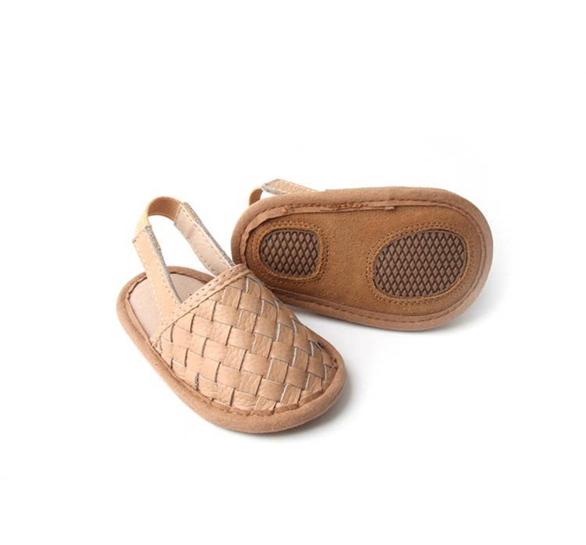 Woven Leather Baby Sandals in Latte