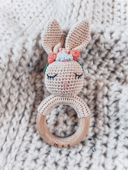 100% Organic Floral Bunny Hand Crochet Rattle