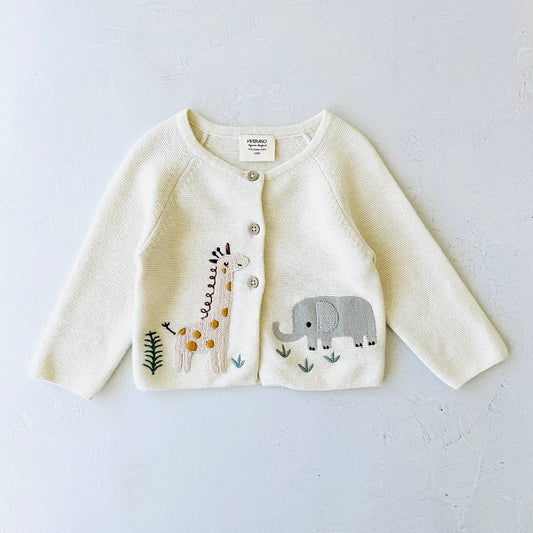 Organic Cotton Animal Safari Embroidered Baby Cardigan
